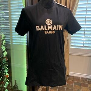 Balmain Black T-Shirt with Gold Logo NWT